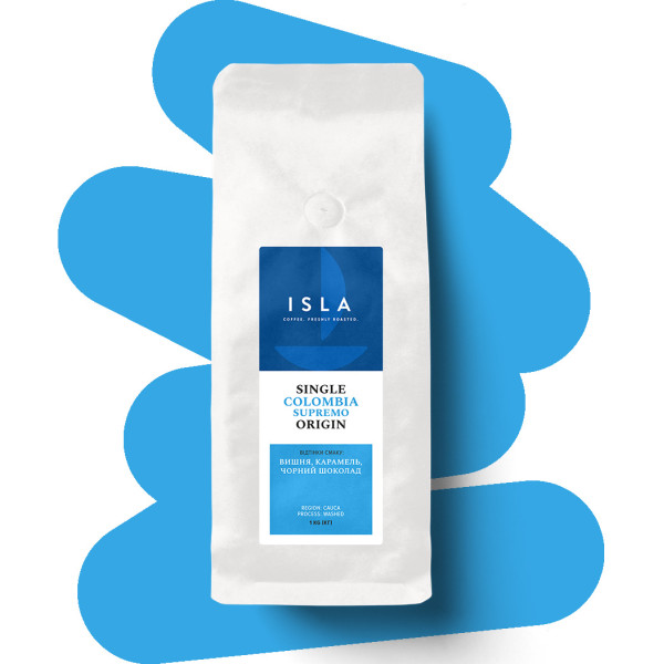 Кава ISLA в зернах, моносорт Колумбія Supremo Cauca, 1 кг (4820189320715)