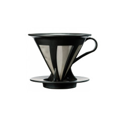 Кавоварка пуровер Hario V60 пластикова з металічним фільтром, чорна CFOD-02B